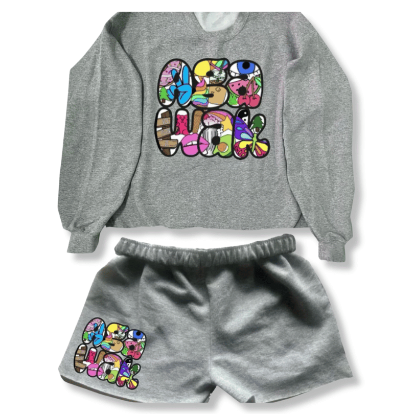 Bubble Letter Collage Camp Crewneck & Shorts