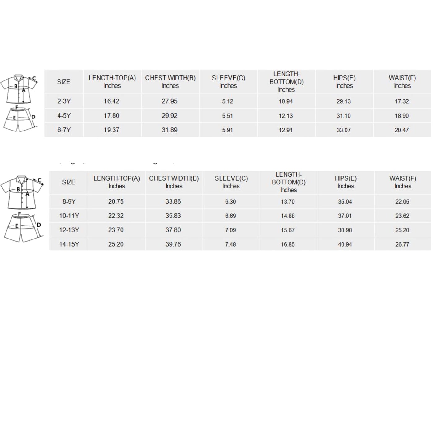 Pajama Set Size Chart Guide Create'D
