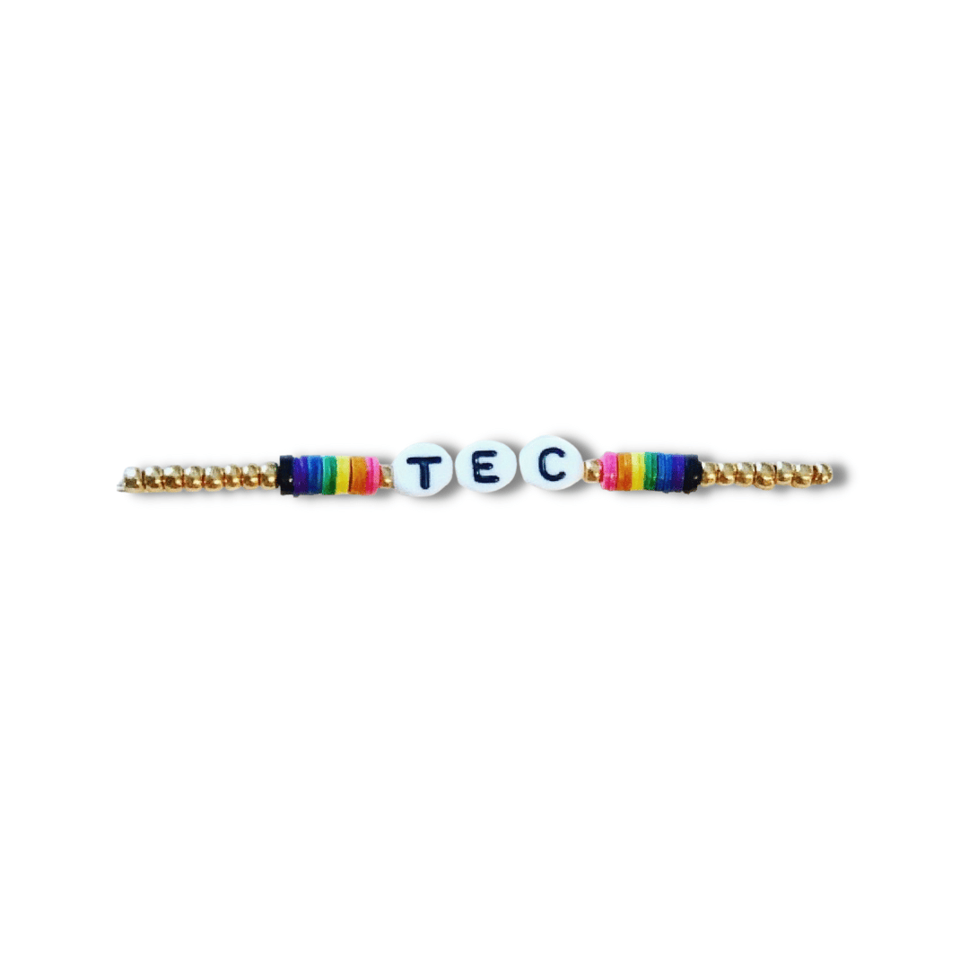 Single Gold or Silver Camp Bracelet with Rainbow Vinyl Disc
