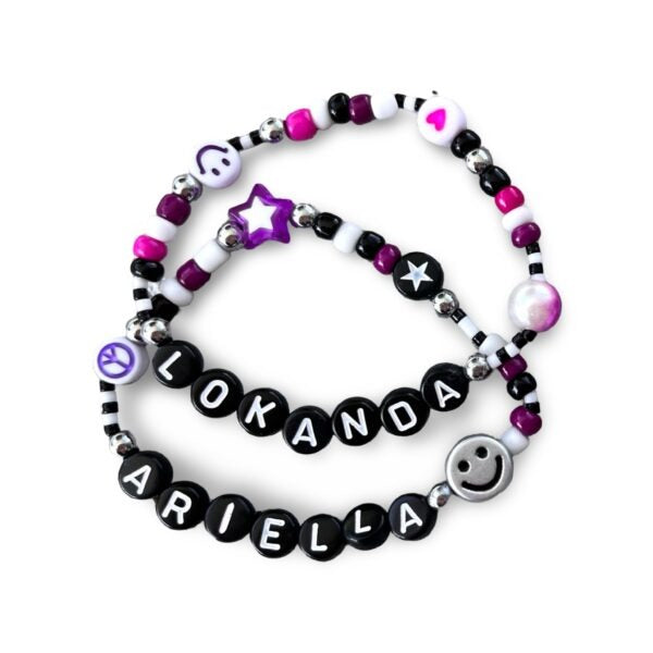 Black & White Smile Seed Bead Camp Bracelets (Set of 2)