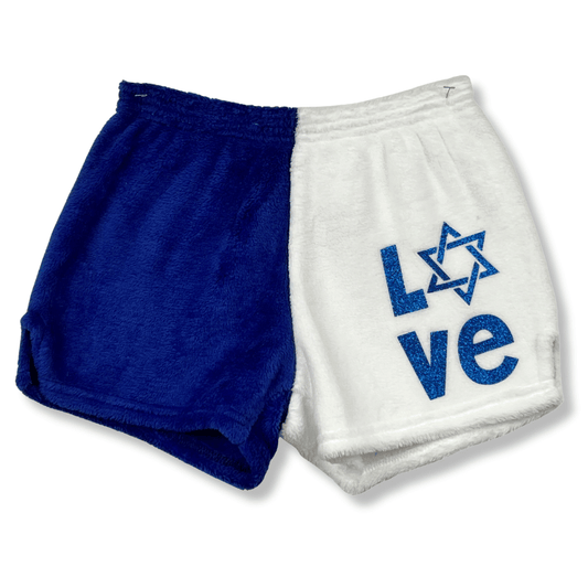 Two-Toned White &amp; Royal Blue "Love with Blue Jewish Star" Pajama Shorts