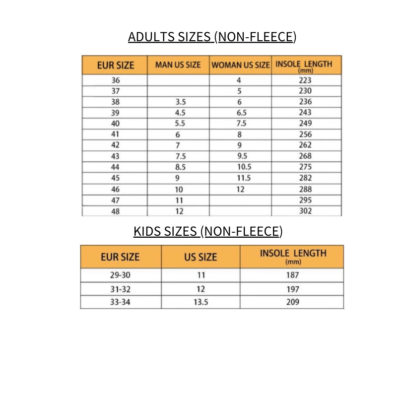 Crock Inspired Shoe (Non-Fleece) Size Shart (Kids and Adults)