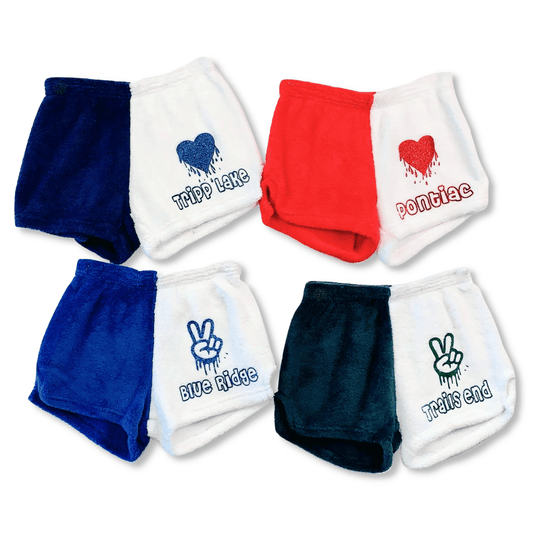 Made-with-Love-and-Kisses Pajama Shorts with Camp Name &amp; Drippy Icon