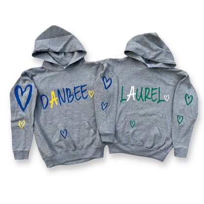 Multi Hearts Gray Camp Hoodie