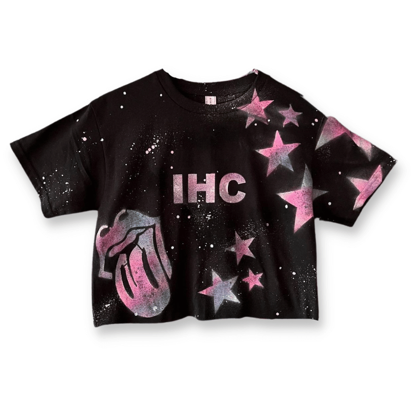 Camp Tongue &amp; Stars Cropped Black Shirt