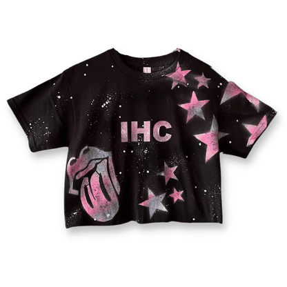 Camp Tongue &amp; Stars Cropped Black Shirt