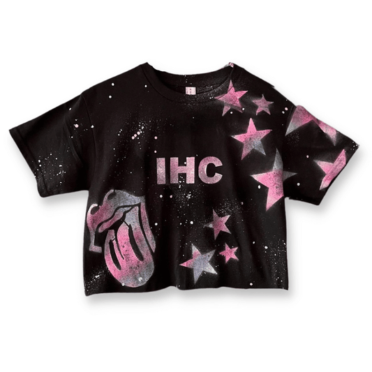 Camp Tongue &amp; Stars Cropped Black Shirt