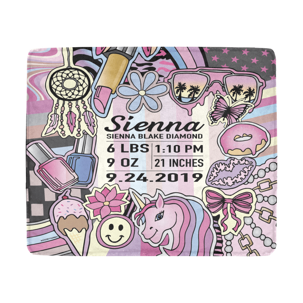 Birth Announcement Girl Blanket