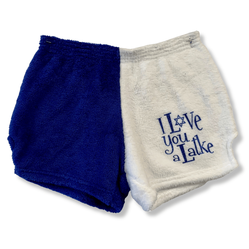 Two Toned White &amp; Royal “I Love you Latke” Pajama Shorts