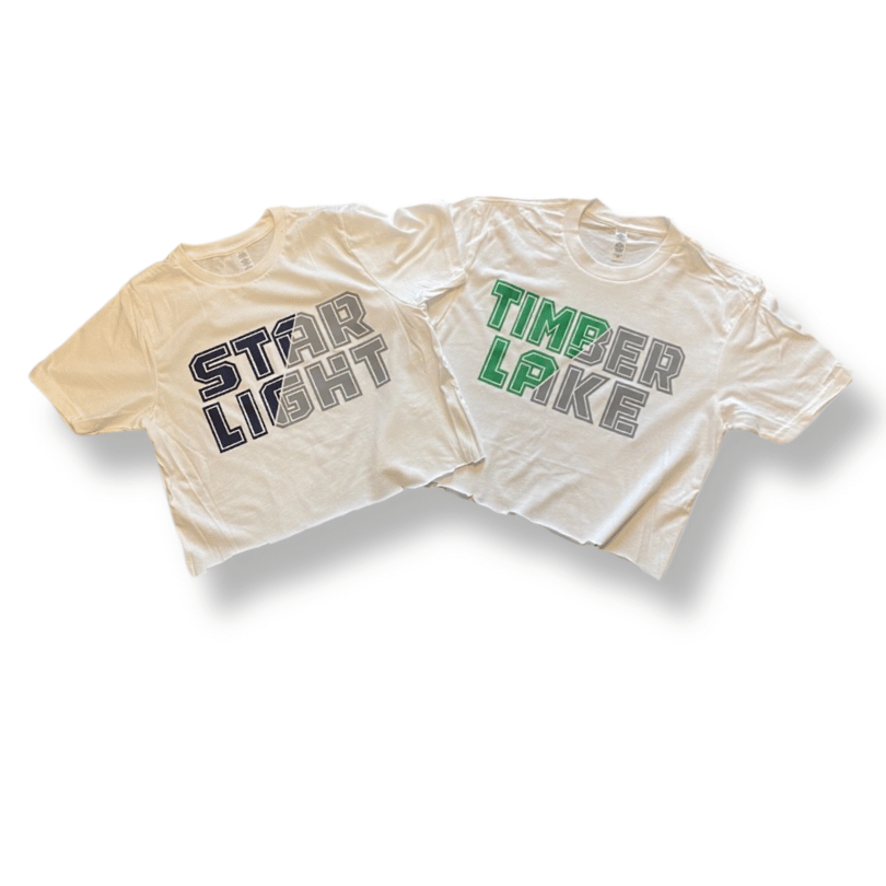 Split Font Caps Cropped Camp Shirt