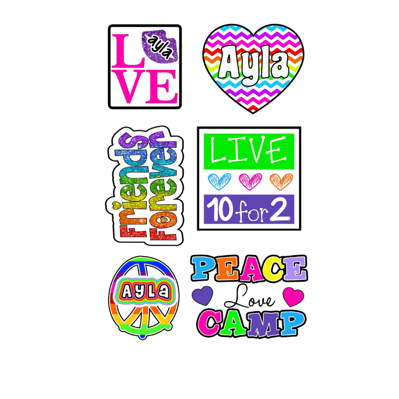Personalized Cling It Sheet CI-102 Peace Love Camp