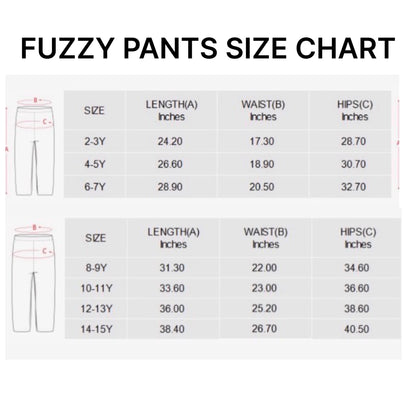 Create'D Fuzzy Pants Size chart (2026)