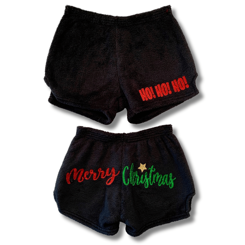 Solid Black “Ho Ho Ho / Merry Christmas” Pajama Shorts
