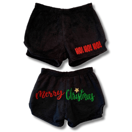 Solid Black “Ho Ho Ho / Merry Christmas” Pajama Shorts
