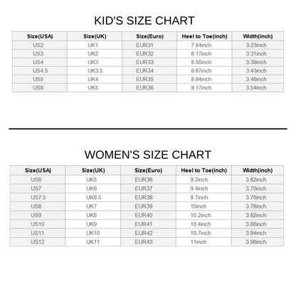 High Top Sneaker Size Charts (BFR)