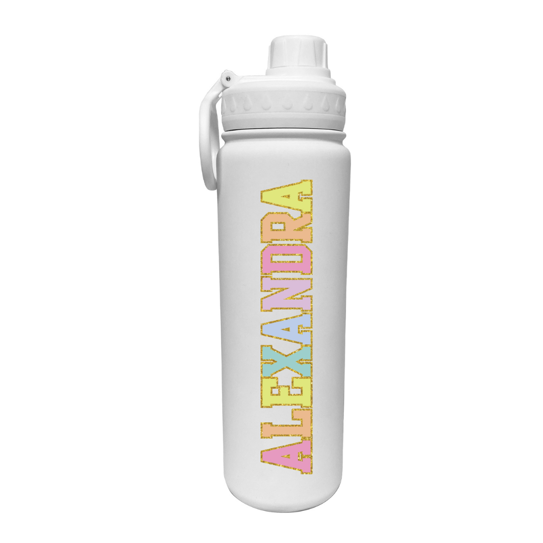 Glittered Varsity Personalized Water Bottle