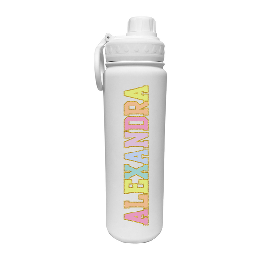 Glittered Varsity Personalized Water Bottle