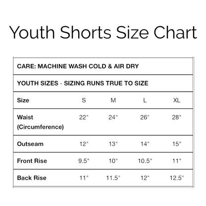 Custom Press Custom Sublimated Shorts YOUTH Size Chart