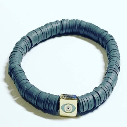 6mm Rubber Disc Bracelet with Gold Tile Detail-4