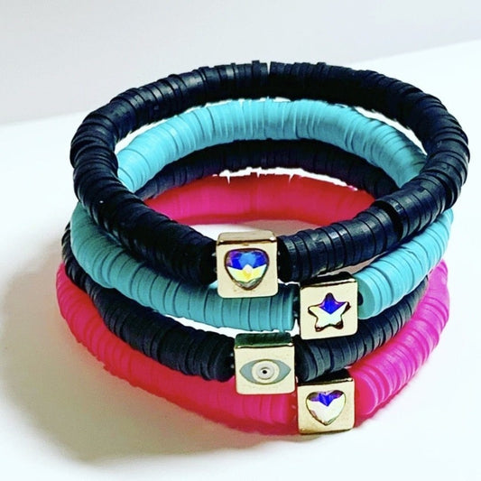 6mm Rubber Disc Bracelet with Gold Tile Detail