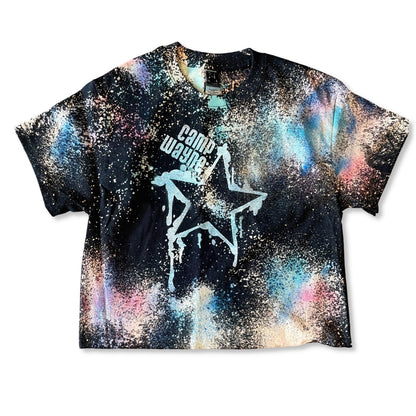 Black Reverse Tie Dye Drippy Star Camp Shirt