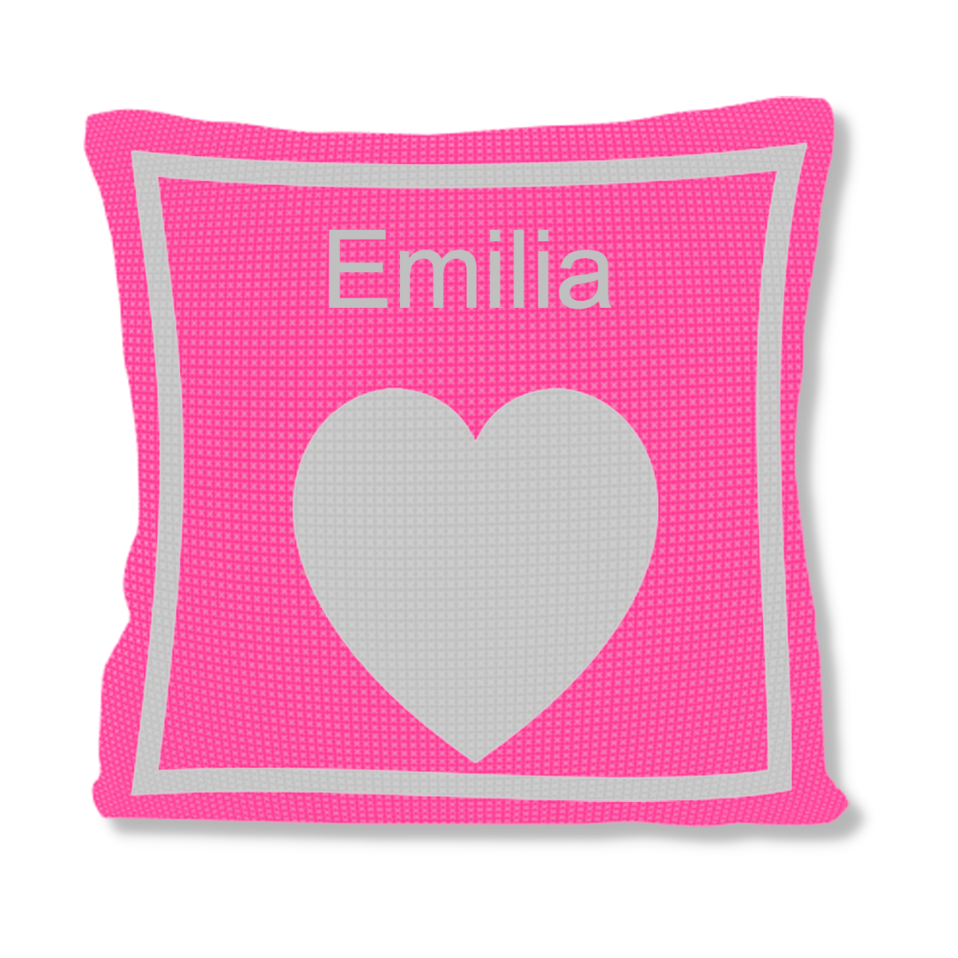 METALLIC SINGLE HEART &amp; NAME PILLOW