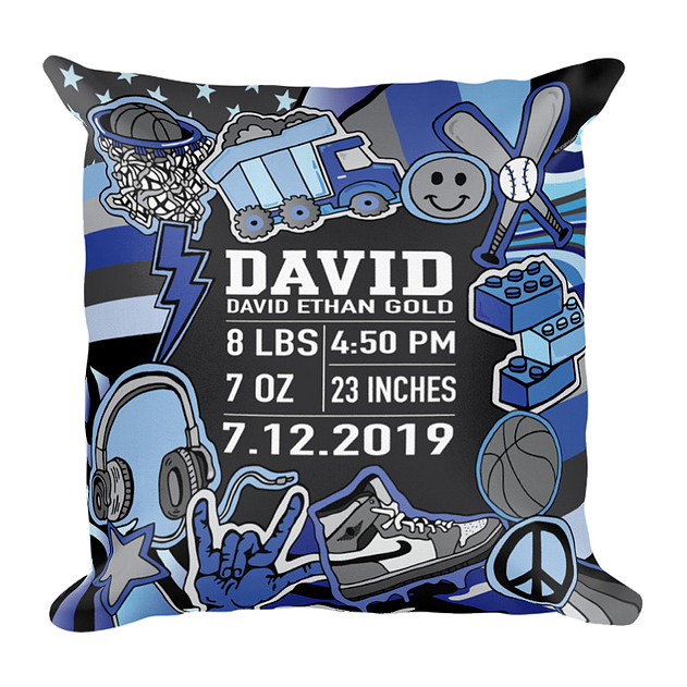 Baby Boy Birth Announcement Throw Pillow