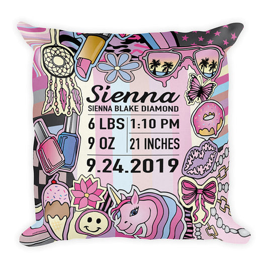 Baby Girl Birth Announcement Throw Pillow