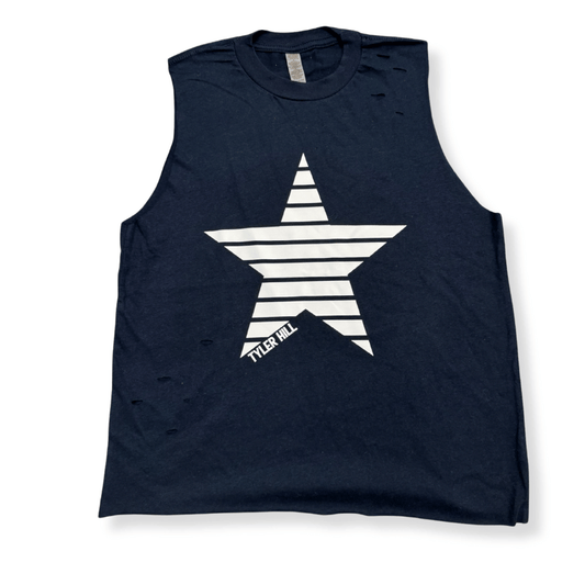 Tyler Hill Navy Star Cut Tank - YM