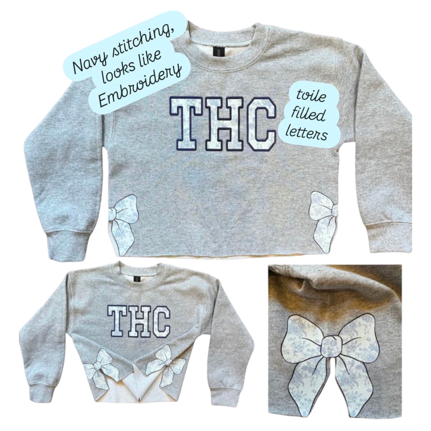 Toile Bows with Side Cuts Crewneck - Custom Press