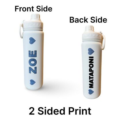 Zoe & Mataponi (2 Sided) Denim & ♥️ White Water Bottle