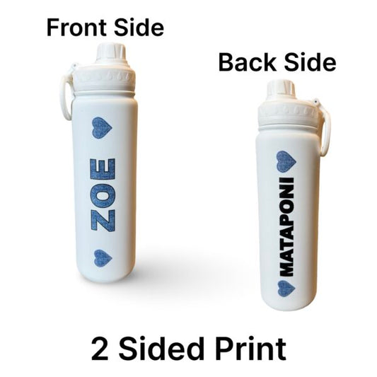 Zoe & Mataponi (2 Sided) Denim & ♥️ White Water Bottle