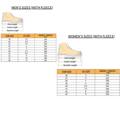 Crock Inspired (With Fleece) Shoe Size Chart Adults (Men &amp; Women)