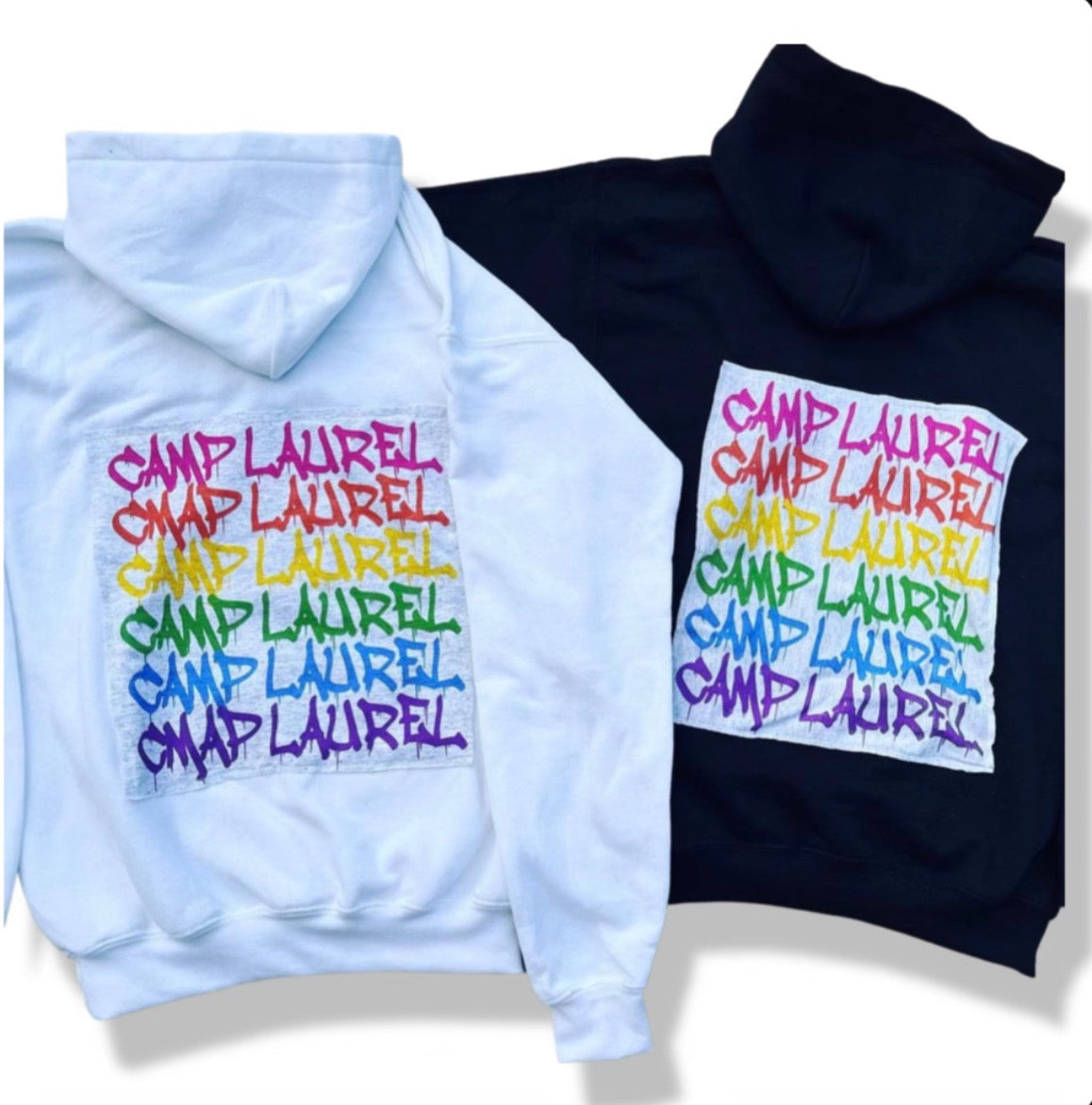 Graffiti Patch Hoodie Black and White Laurel
