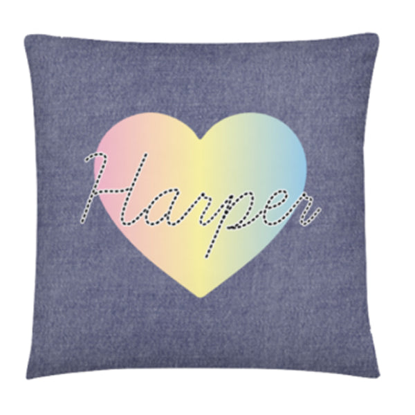 Love Stitch Personalized Pillow in Light Denim