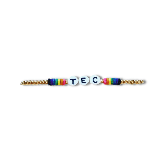 Single Gold or Silver Camp Bracelet with Rainbow Vinyl Disc