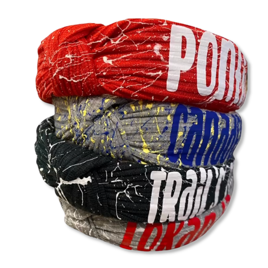 Splatter Paint Knot Headbands with Camp Name
