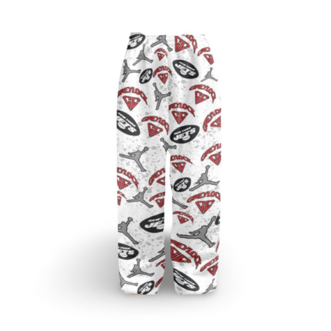 Fuzzy Sports & Camp Logos White Pajama Pants with Splatter