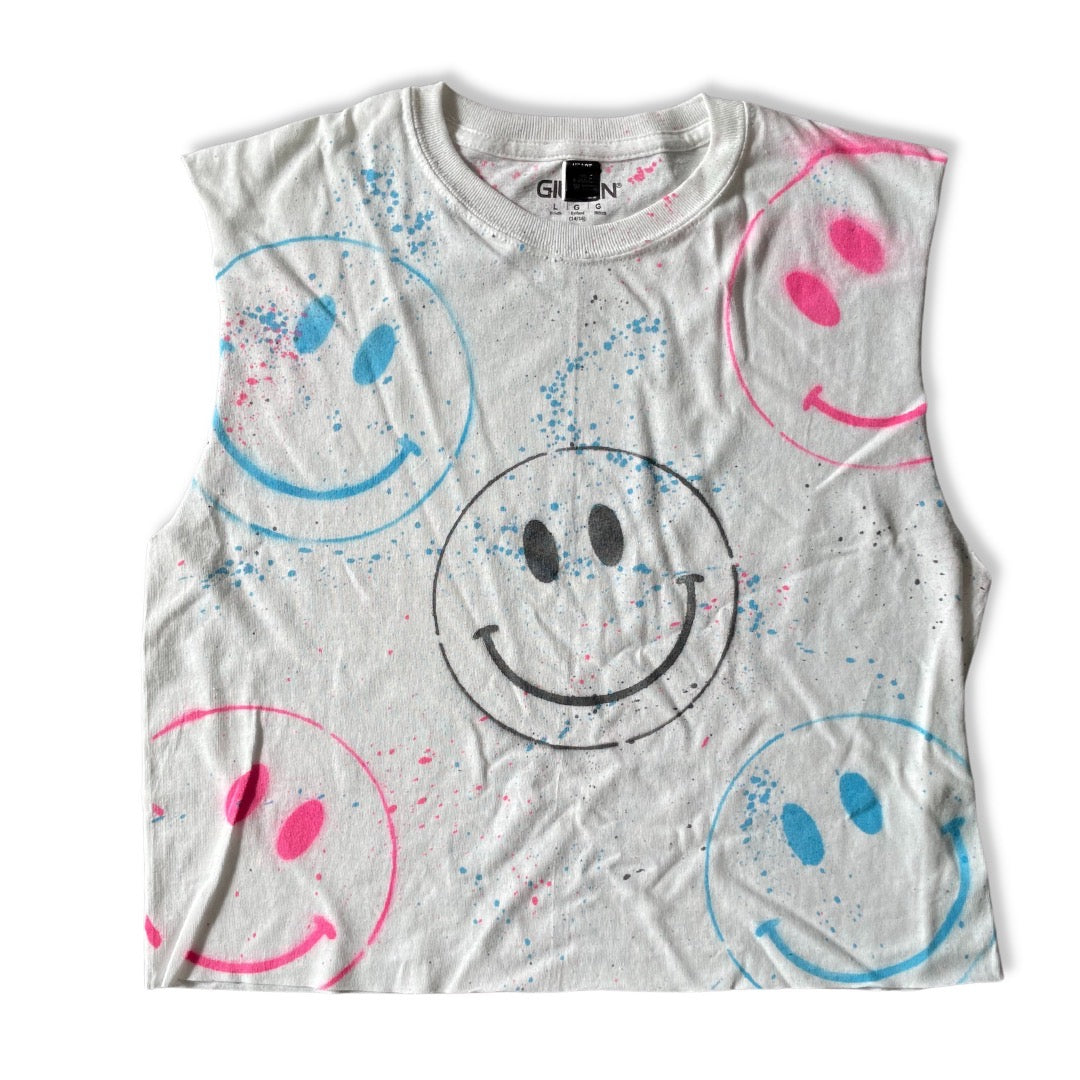 White Hand Painted Camp Smiles Shirt