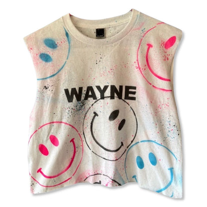 White Hand Painted Camp Smiles Shirt