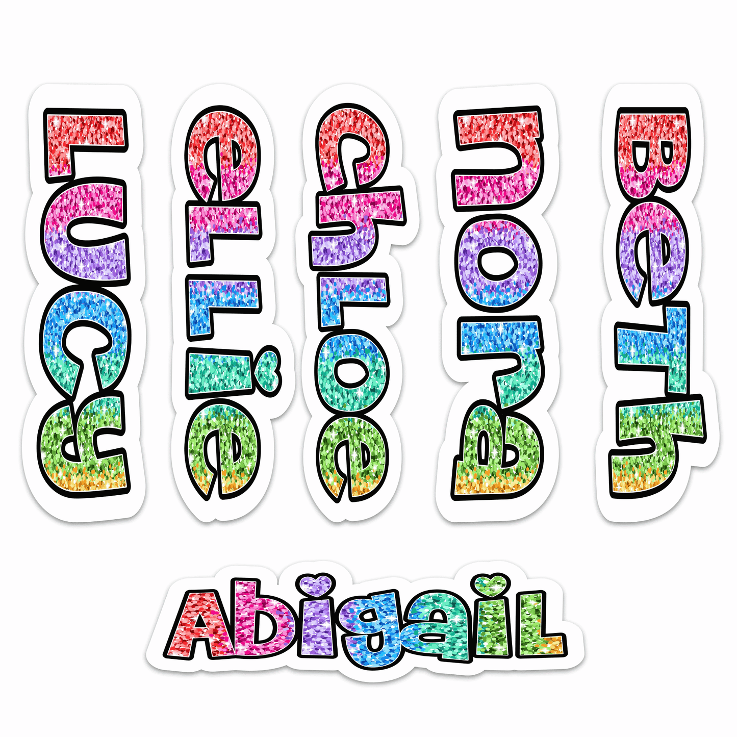 Cling It Word in Rainbow Glitter