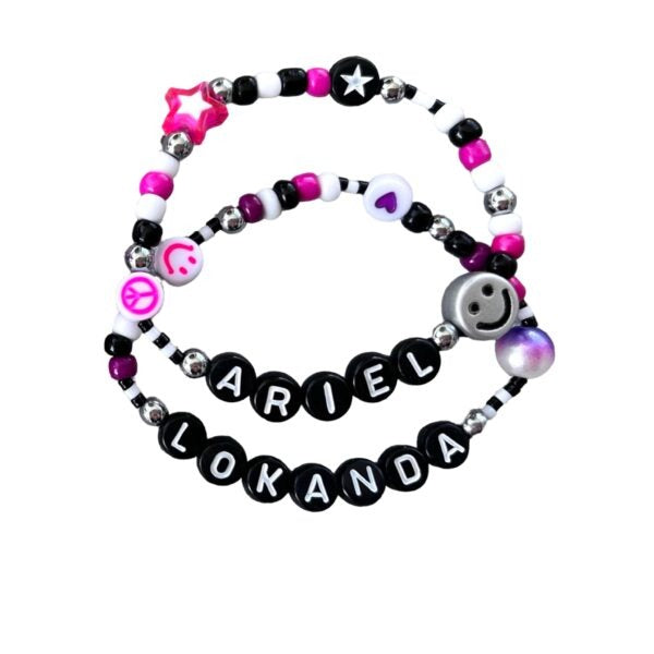 Black & White Smile Seed Bead Camp Bracelets (Set of 2)