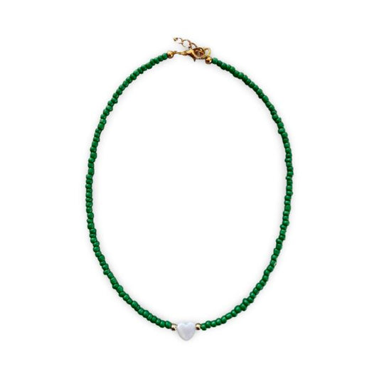 Pearl Heart Camp Color Seed Bead Necklace