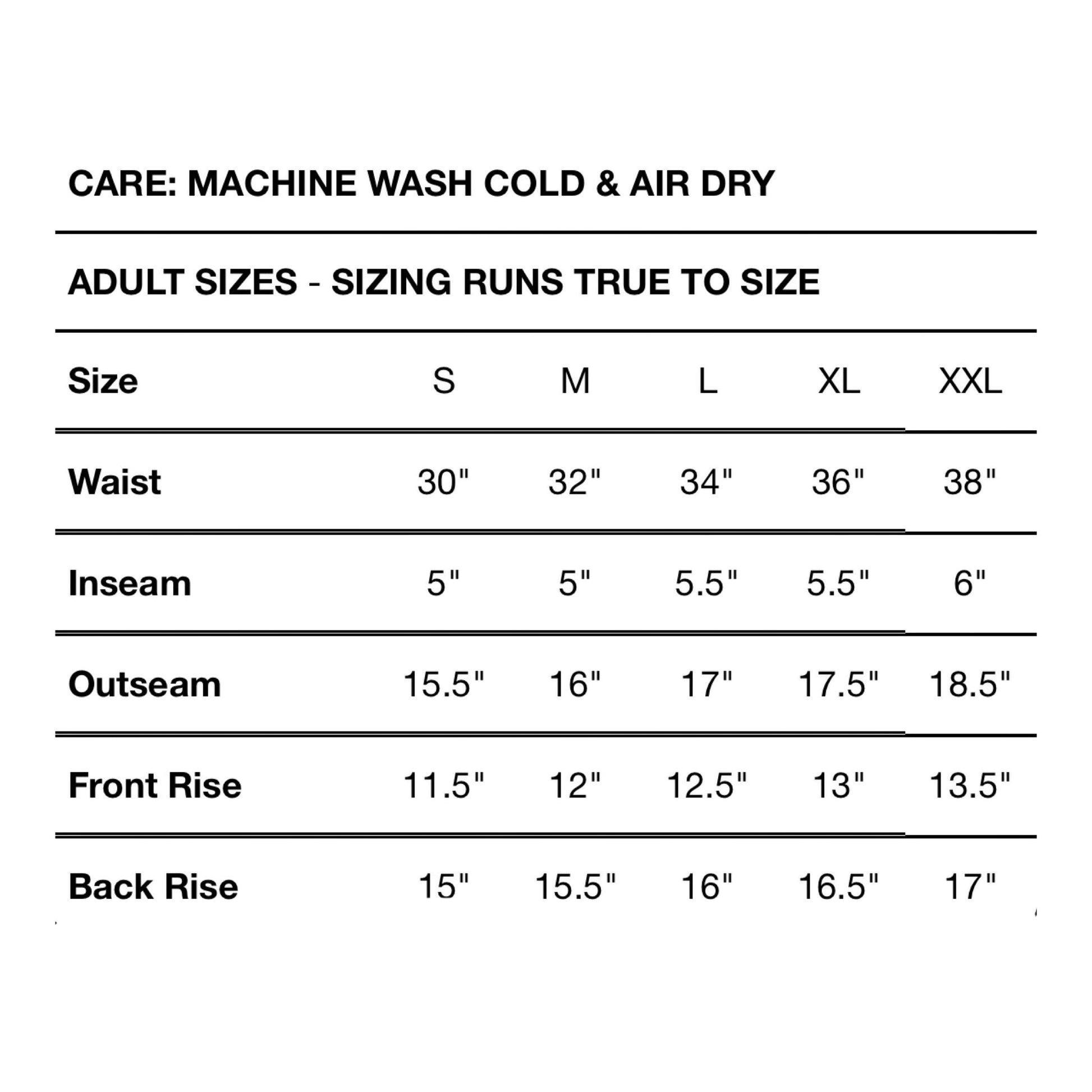 Custom Press Custom Sublimated Shorts Adult Size Chart