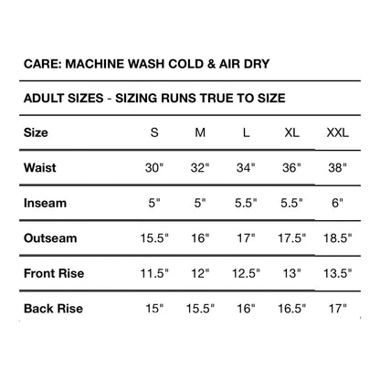 Custom Press Custom Sublimated Shorts Adult Size Chart