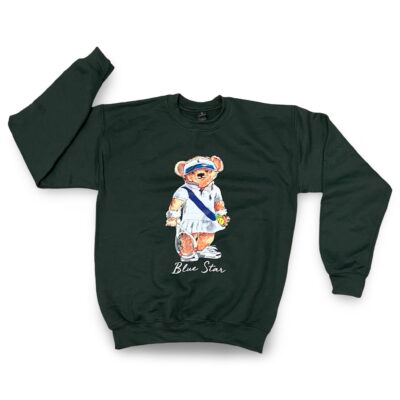 Blue Star Tennis Bear Forest Green Crewneck – Youth Large