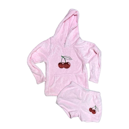 Set - Pajama Shorts - Sweatshirt with Camp Name and Cherries - Made Love &amp; Kisses