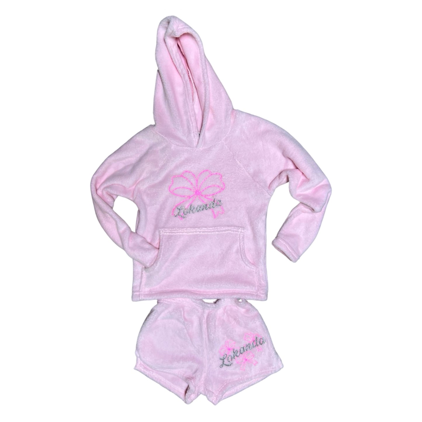 Set - Pajama Shorts - Sweatshirt with Camp Name and Bows - Made Love &amp; Kisses