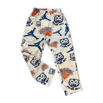 Fuzzy Sports & Camp Logos White Pajama Pants with Splatter