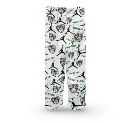 Fuzzy Sports & Camp Logos White Pajama Pants with Splatter